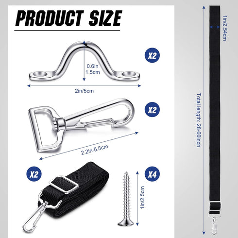 Bimini Top Hardware Fittings Set Includes Adjustable Bimini Top Straps with Loops and Loop Snap Hooks Pad Eye 7/8 Inches Boat Jaw Slide 7/8 Inches...