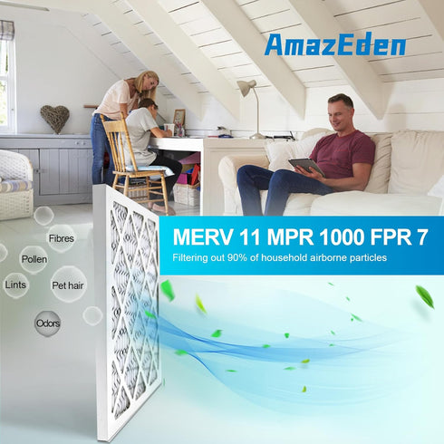 10x10x1 Air Filter MERV 11, 2 Pack AmazEden MPR 1000 Pleated HVAC AC Furnace Dust Defense Air Filters Replacement (Exact Dimensions: 9.81x9.81x0.8...