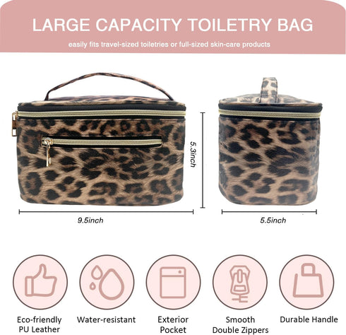 FITINI Makeup Bag Portable Cosmetic Bags,Large Travel Make-up Organize PU Leather Toiletry Bag for Women Purse With Handle Zipper Cosmetic Brush P...