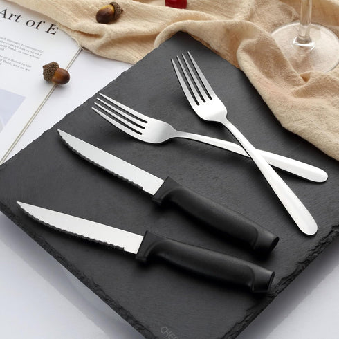 Pleafind 16-Pcs Steak Knives, 8.5 Inch Serrated Knives, Stainless Steel Steak Knives, Meat Knife for Table, Elegant Black Steak Knife Set for Home...