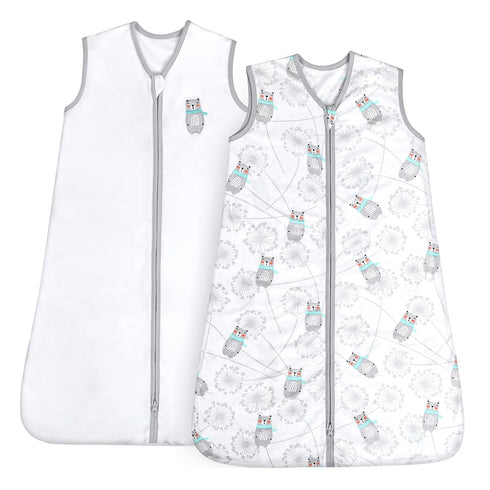 TILLYOU Sleep Sack 0-6 Months - 0.5 TOG Baby Wearable Blanket with 2-Way Zipper, Extra Soft Cotton Sleeveless Sleeping sack 2 Pack, Bear & Dandeli...