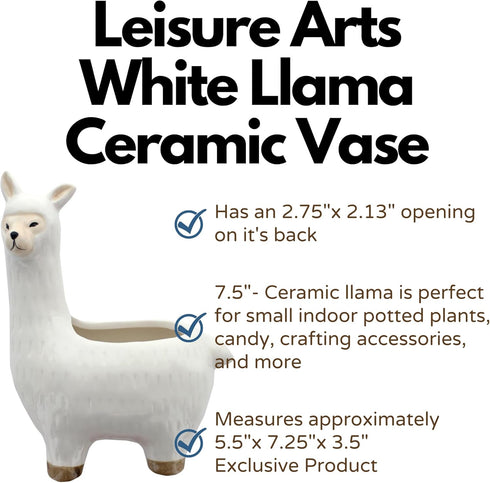 Leisure Arts Floral Pot Llama, White , 7.5" - small flower pots for indoor plants, succulents, plant pots, indoor planter, ceramic pots for indoor...