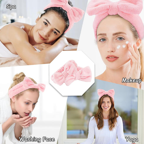 9 Pcs Pink Spa Headband, Sleepover Party Favors, Soft Coral Fleece Makeup Hair Band, Skincare Headbands, Makeup Headband for Face Washing Shower Y...
