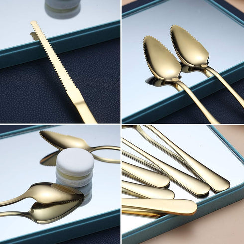Gold Grapefruit Spoons 3 Pieces Set, 2 Stainless Steel Grapefruit Spoon And 1 Grapefruit knife With Titanium Plating, Grapefruit Utensil Set, Serr...