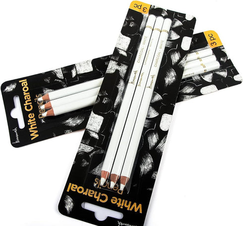 Professional White Charcoal Pencils Set - Brusarth 3 Pieces Sketch Highlight White Pencils for Drawing, Sketching, Shading, Blending, White Chalk ...
