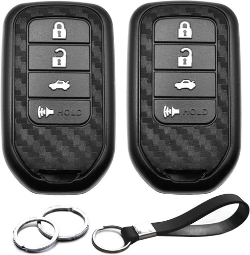 2pcs Compatible with Honda Accord Civic CR-V HR-V Pilot CR-Z Fit Ridgeline Crosstour Odyssey Insight Carbon Fiber Looks Key Fob Cover Case Key Cha...