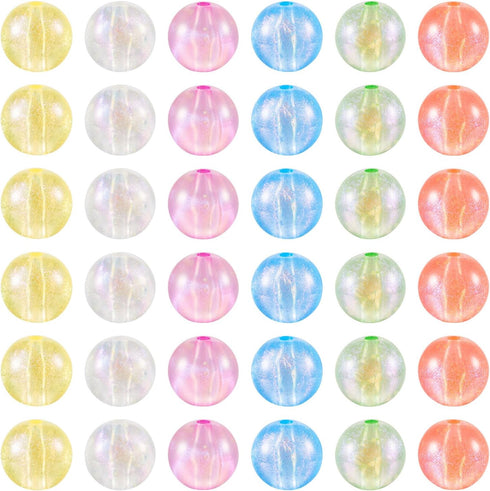 60Pcs 16mm Glow in The Dark Round Acrylic Beads 6 Colors Clear Focal Beads with Glitter Powder for Beadable Pens Keycain Crafts DIY Friendship Bra...