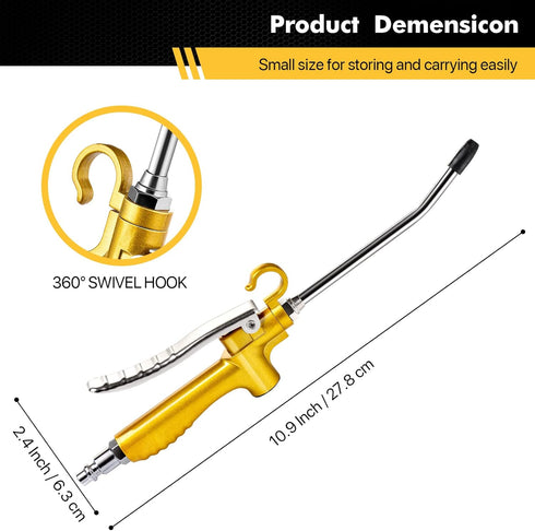 High Volume Industrial Air Blow Gun with Rubber Guard Air Flow Nozzle, Professional Gold Paint Metal Air Blower Gun, Pneumatic Dust Cleaning Tool ...