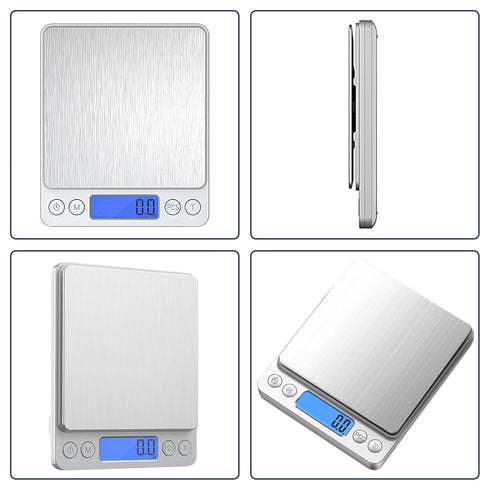 Wesoke Digital Food Scale Kitchen Baking Scale, 6.6lb/3kg Cooking Scale, Multifunction Gram Scale with 9 Units/Tare Function/LCD Display/2 Trays/S...