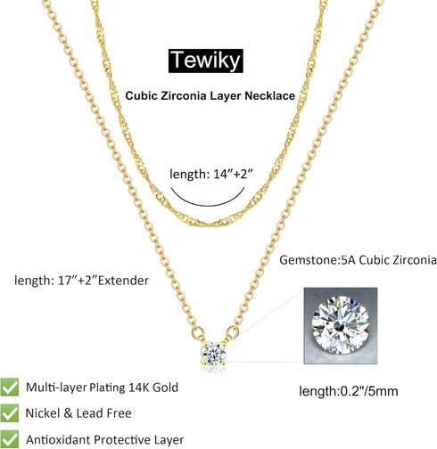 Tewiky Diamond Necklaces for Women, Dainty 14k Gold/Sterling Silver Choker Necklace Simple Gold Plated CZ Jewelry Necklaces for Women Trendy Gifts...