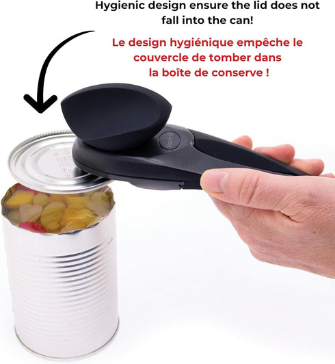 Starfrit MightiCan Can Opener - Safe - Holds Lid and Leaves No Sharp Edges on Lid - 3 year warranty - Comfort Grip - Heavy Duty Non-Slip Knob...