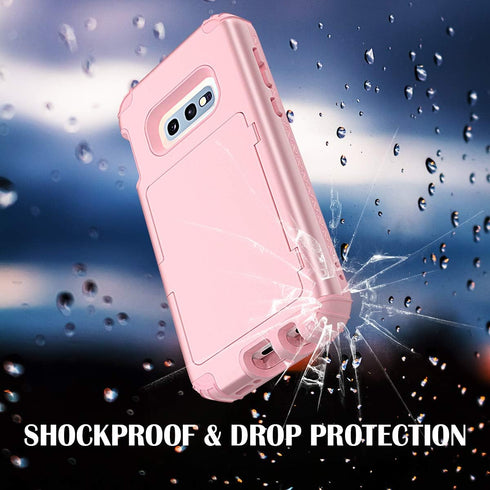 WeLoveCase Galaxy S10e Wallet Case with Built in Screen Protector, Defender Cover, Card Holder, Hidden Mirror, 3 Layer Shockproof Protection, Heav...