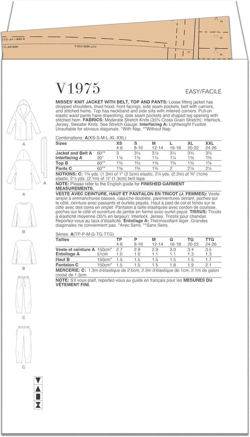 Vogue Misses' Knit Jacket with Belt, Top and Pants Sewing Pattern Kit, Design Code V1975, Sizes XS-S-M-L-XL-XXL, Multicolor...