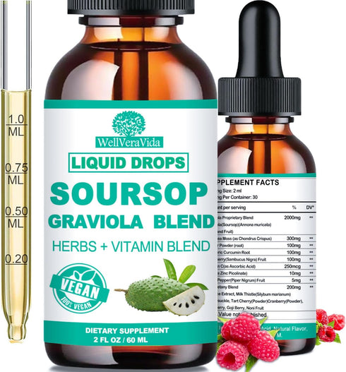 Soursop Bitters Liquid, Soursop Oil Organic Extract Multivitamin Drop w. Sea Moss Elderberry, Botanical Soursop Living Bitters, Unrefined Soursop ...