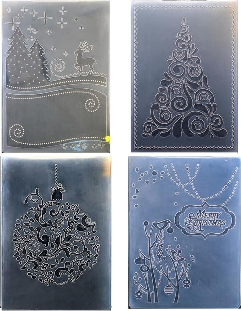 Kwan Crafts 4 pcs Different Style Christmas Deer Tree Giftbox Plastic Embossing Folders for Card Making Scrapbooking and Other Paper Crafts...