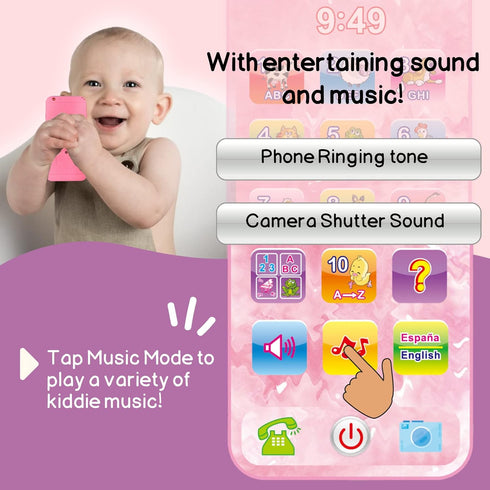 Baby Phone Toy English & Spanish Learning for Toddlers 1 2 3 Years Old, Learn Spanish ABC Numbers Animal Sounds, Interactive Bilingual Cellphone T...