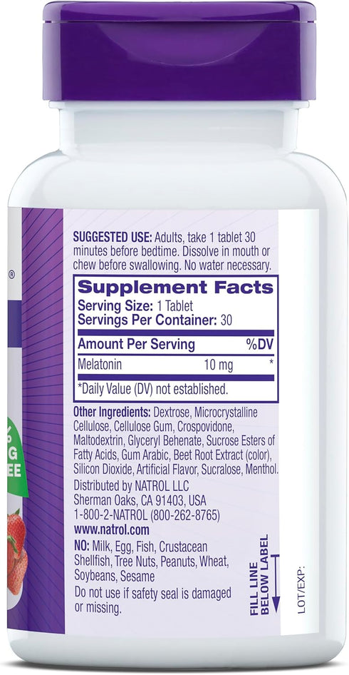 Natrol Sleep Melatonin 10mg Fast Dissolve Tablets, Nighttime Sleep Aid for Adults, 30 Strawberry-Flavored Melatonin Tablets, 30 Day Supply...