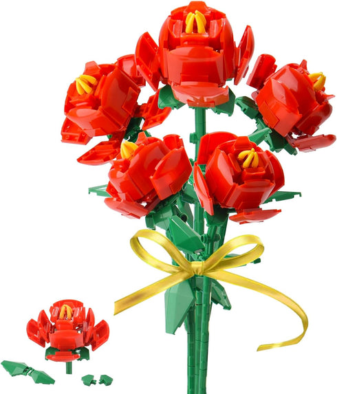 Rose Flower Bouquet Building Set, Flower Bouquet Building Toy Set for Boys Girls Age 6+, Adult, Creative Artificial Flowers Building Blocks Gift f...