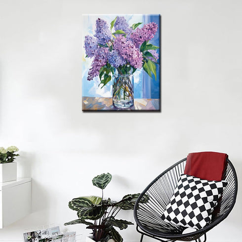 Tucocoo Paint by Number Blue Lilac in a Glass Vase Flowers DIY Painting On Canvas with Brushes Acrylic Paints Graffiti Paint by Numbers for Adults...