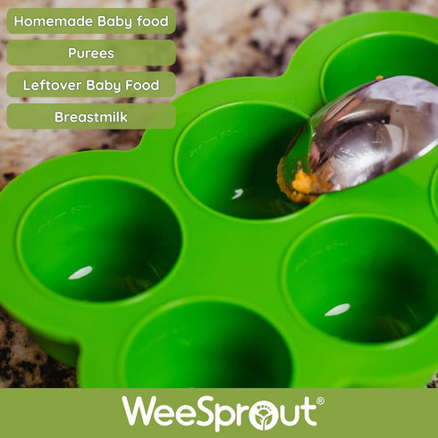 WeeSprout Silicone Freezer Tray with Clip on Lid Perfect Food Storage Container for Homemade Baby Food, Vegetable, Fruit Purees, and Breast Milk (...