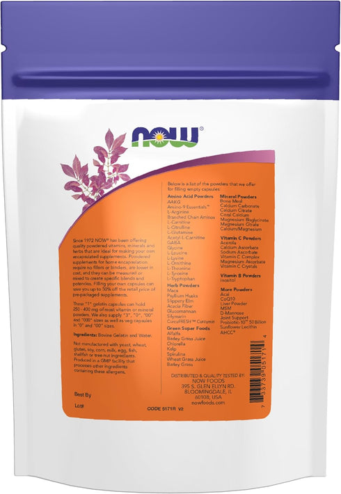 NOW Supplements, Empty Gelatin Capsules, #1, Bovine Sourced, Filled by Weight, 500 Gel Capsules...