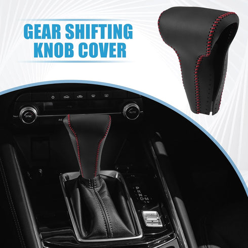 Gear Shift Head Knob Cover Transmission Lever Trim for Honda CRV 2017 2018 2019 Faux Leather Black Red Stitches...