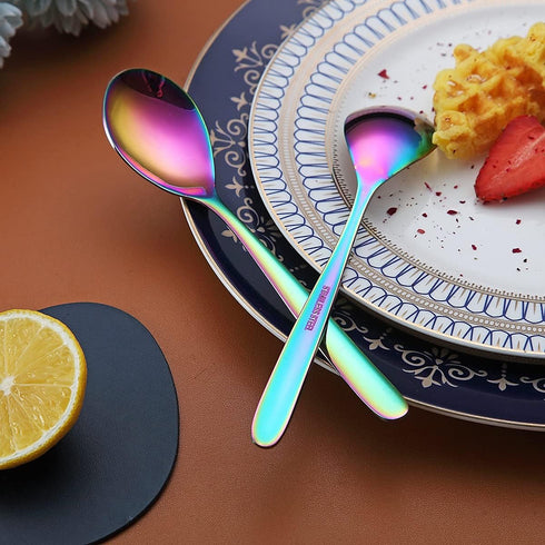 Rainbow Teaspoons, 6 Piece Spoons Silverware, Stainless Steel Small Spoons, Tea Spoons for Home, Kitchen or Restaurant, Dishwasher Safe (6.6 Inche...