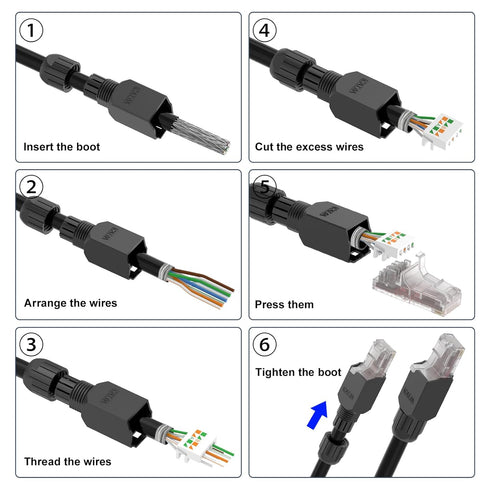 VCELINK RJ45 Connector Tool-Free, CAT6A Field Termination Plug, Gold Plated Modular Plug, UTP CAT6A Connector Toolless for 23 to 26 AWG Network Ca...