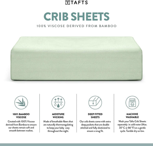 TAFTS 100% Viscose derived from Bamboo Fitted Crib Sheets, Girls, Boys & Unisex, 8 Inch Deep Pocket, Standard Crib & Toddler Mattress, Cooling, So...