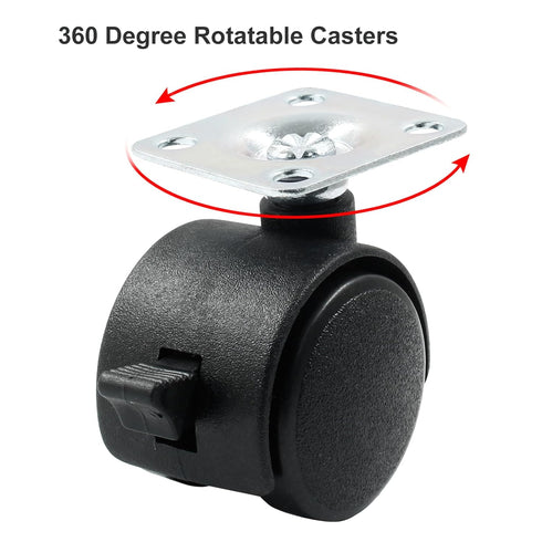 4pcs 1 Inch Swivel Caster Wheels, Black Nylon Plate Caster Wheels with Brake, Heavy Duty Swivel Plate Casters Wheels Replacement for Furniture, Ca...