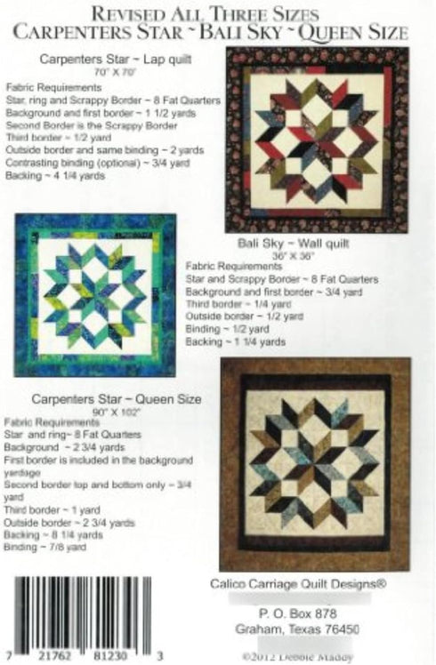 Carpenter's Star-Bali Sky Quilt Pattern, Fat Quarter Friendly, 3 Size Options (4337011580)...