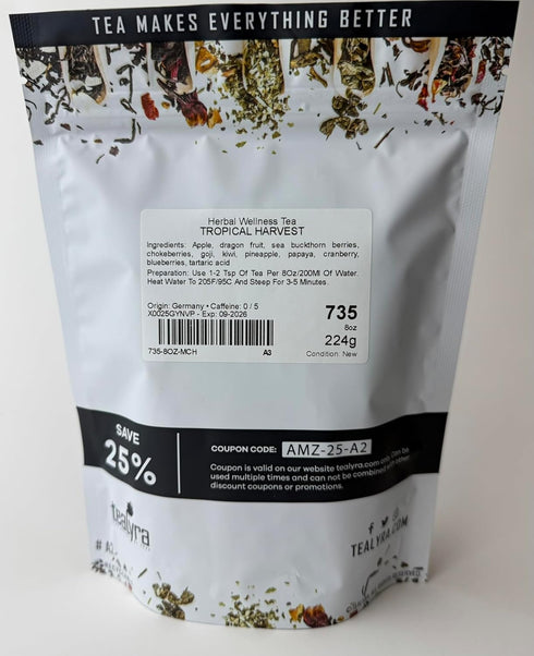 Tealyra - Tropical Harvest - Dragon Fruit - Sea Buckthorn - Goji - Pineapple - Cranberry - Fruity Herbal Loose Leaf Tea - Caffeine Free - Hot or I...