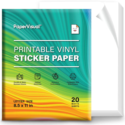 Printable Permanent Vinyl Paper - 20 Sticker Sheets For Printer - Matte White Waterproof Sticker Paper - Thick Tear-Resistant Sticker Printer Pape...