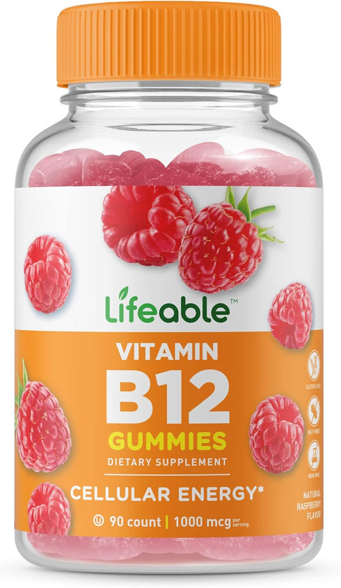 Lifeable Vitamin B12 Gummies for Adults | 1000 mcg | Great Tasting B12 Vitamins | non-GMO, Vegan B12 | for Energy and Metabolism Support | 90 Gumm...
