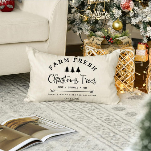 RABUSOFA Christmas Pillow Covers 12x20 Farm Fresh Black and White Christmas Tree Saying Decorations Winter Decorative Throw Pillow Cases,Farmhouse...