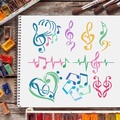 FINGERINSPIRE Music Note Stencils Template 11.8x11.8inch Plastic Heart Notes Stencils Various Shapes Notes Pattern Reusable Stencils for Painting ...