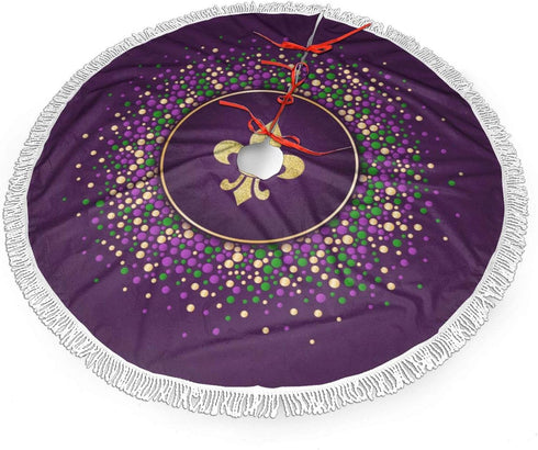 FREEHOTU Mardi Gras Purple Gold Fleur De Lis Christmas Tree Skirt Gorgeous Edge Tassel Lace for 48" Xmas Ornaments Decoration...
