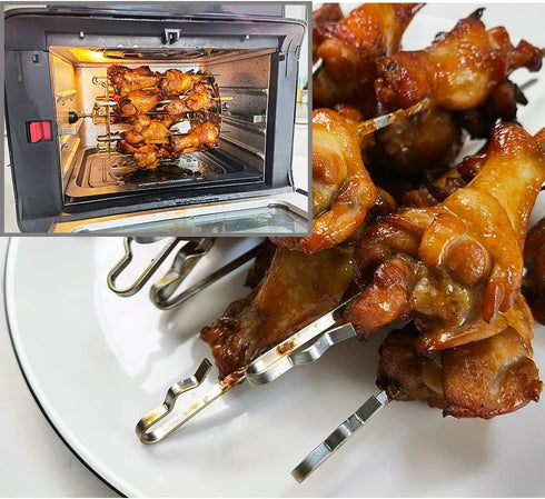 Rotisserie Skewers for Air-Fryer Oven: 8-pack Stainless Steel Kebab Skewers - Rotating & Even Heating - for Instant Vortex 10/10.6 QT - BBQ Meat V...