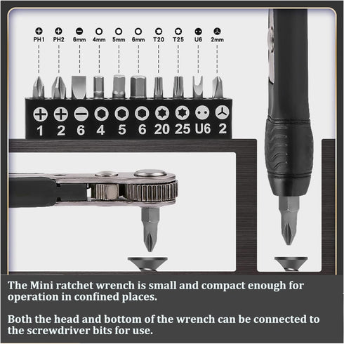 11pc 36-Tooth 1/4 inch Mini Ratchet Wrench Screwdriver Bit Set 90 Degree High Torque Mini Offset Reversible Drive Handle...