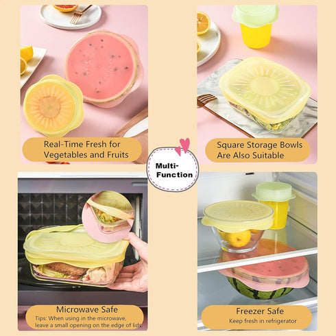 Silicone Stretch Lids Set for Food Storage, Fruit Pattern Food-grade Reusable Silicone Sealing Food Covers for Fresh-keeping Bowl Container Microw...