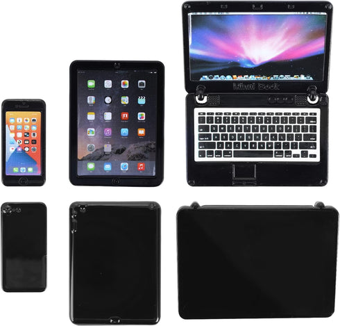 3Pcs Miniature Dollhouse Décor, 1:12 Metal Simulation Laptop Tablet Smart Phone, Mini- Dollhouse Miniatures Furniture Accessories, Doll House Mini...