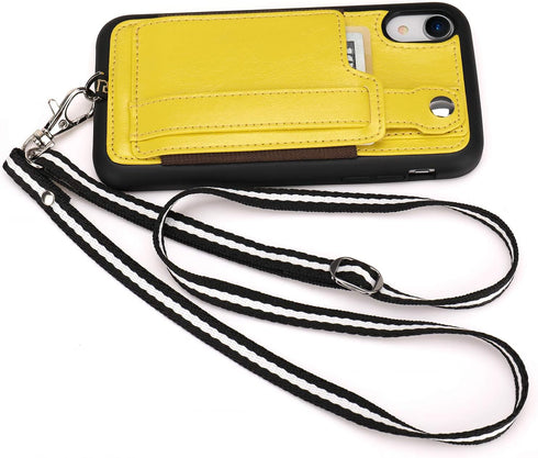 TOOVREN Cover for iPhone XR Wallet Case with Lanyard Strap Card Holder Protective Cover with Stand Wallet Leather PU Adjustable Detachable Lanyard...