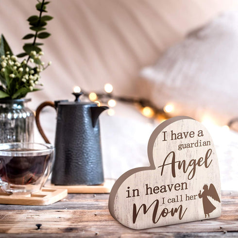 Jetec Bereavement Gift Sympathy Memorial Decor Wooden Heart Shaped Sign Memorial Sign for Loss of Mother Grief Funeral Sorry for Loss Loving Mom...