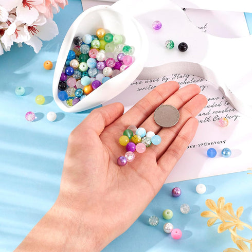 Beadthoven 360pcs 8mm Glass Beads for Bracelets Kit Crystal Crackle Beads Bulk for Jewelry Making Colorful Round Gemstones Friendship Bracelet Bea...