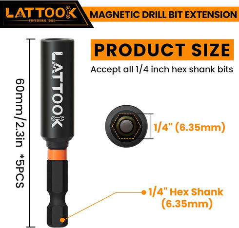 5PCS Magnetic Drill Bit Extension Set, 1/4" Hex Shank Extension Socket Drill Bit Holder Drill Bit Extender for Power Tools Impact Driver Drill, 2....