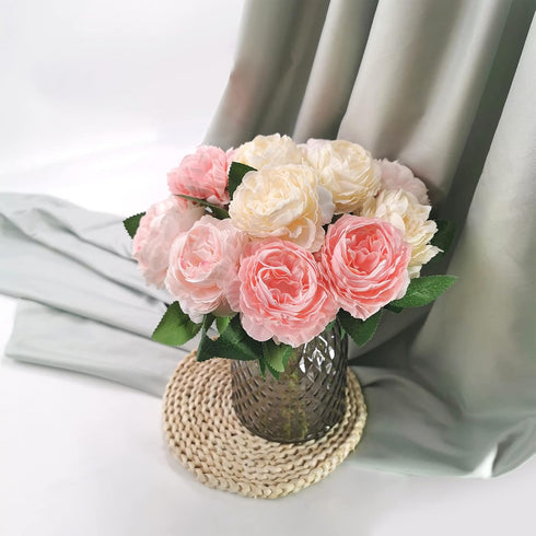 SnailGarden 12 Head Artificial Peony Flowers , 3 Colors, Silk Peony Pink with 2Pcs Satin Ribbon and 1Pcs Greeting Card, Peonies Bouquet for Weddin...