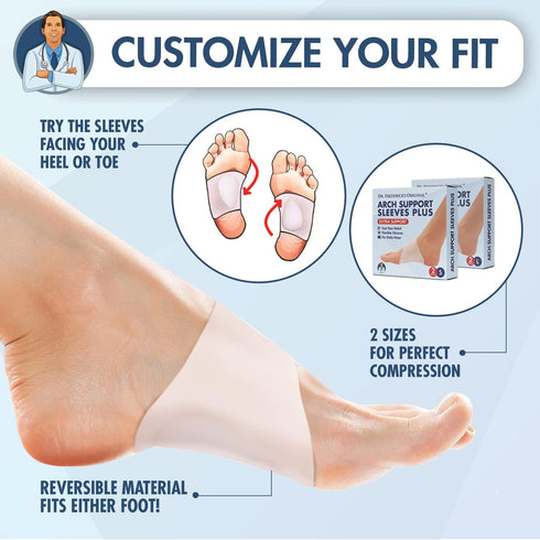 Dr. Frederick's Original Arch Support Sleeves Plus - 2pcs - Arch Pain Relief - Flat Foot Support - Foot Pain Relief - Arch Supports for Men & Wome...