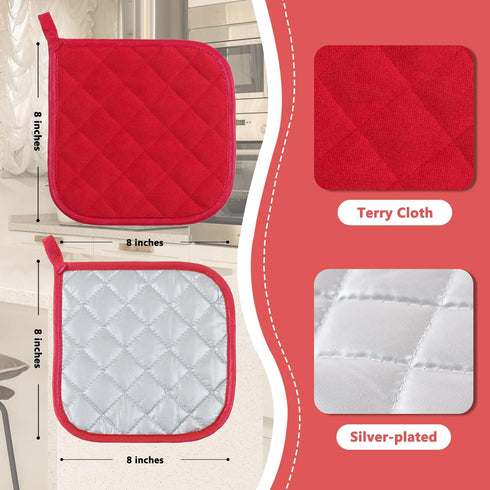 Joyhalo 6 Pack Pot Holders for Kitchen,Cotton Oven Holder with Great Heat Resistance,Non Slip Hot Pads for Kitchen Clearance,Red...