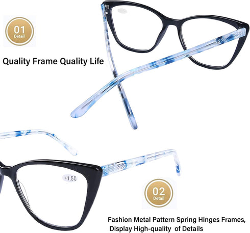 AQWANO Women Oversized Computer Reading Glasses Blue Light Blocking, Vintage Designer Cat Eye Readers Anti Eye Strain Glare UV Ray Eyeglasses, Bla...