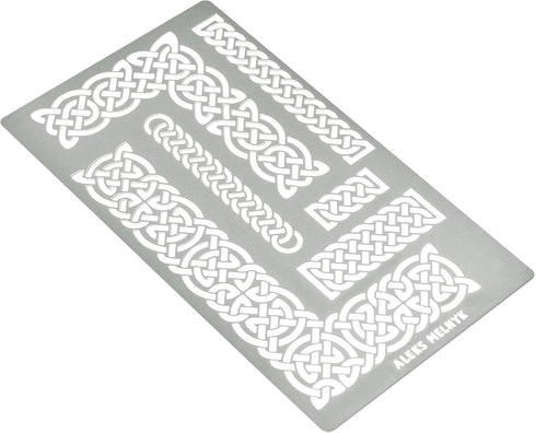 Aleks Melnyk No.36.2 Small Border Stencil for Scrapbooking, Celtic Knot, Ornate Viking, Stainless Steel Journal Stencil, Metal Stencil for Engravi...